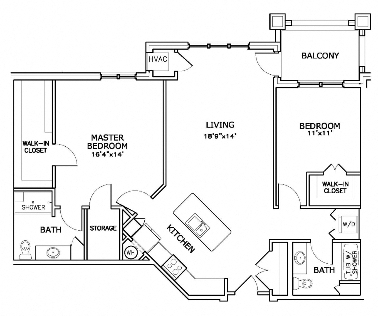 Floor plan for 2 beds, 2 baths, 1220 sqft